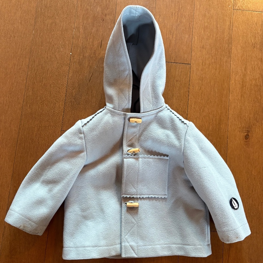 Petit Bateau Wool Coat, Light Blue / Gray, 1 year old